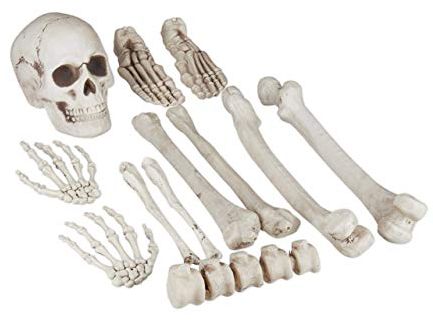 Relaxdays Dekoknochen, 12 TLG Set, Halloween, Außen & Innen, Knochen, Totenschädel & Skeletthände, Horror Deko, XXL, 100% Kunststoff, weiß, Standard