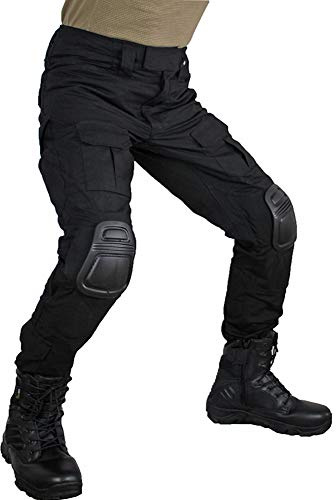 zuoxiangru Herr Multicam Tactical byxor Flera fickor Military Camo Outdoor Airsoft Combat Jaktbyxor med knäskydd (Svart, Tag 30)