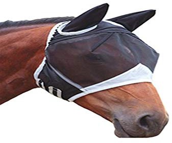 tooloflife Masque anti-mouches respirant pour cheval - Anti-moustiques - Translucide - Avec franges pour oreilles