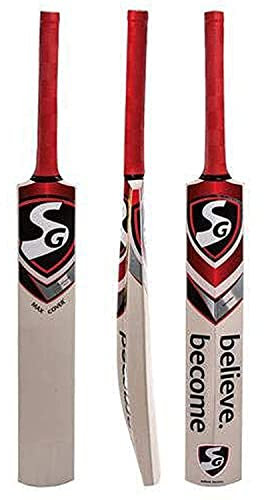SG Max Cover Cricket Bat for Mens and Boys (Beige, Size -5) | Material: Kashmir Willow | Lightweight | Free Cover | Ready to Play | for Intermediate Player | Ideal for Leather Ball