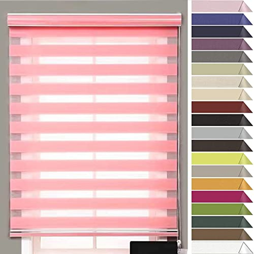 Estor Enrollable Cortina Plisada 80x350cm Anti-Ultravioleta, Anti-mirón,Blackout Estor Doble Capa Ideal Fácil de Instalar sin Herramientas para Cocina, Salón, Dormitorio, Rosa