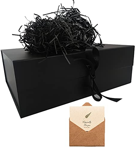 Black Gift Box, 33x26x11cm Large Gift Box with Magnetic Lids and Silk Ribbon Specially Designed for Presents Birthdays, Holidays, Anniversaries Gift Packaging