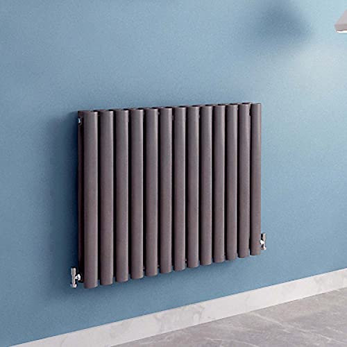 Acezanble∣Anthracite Radiators Double Oval Column Panels Horizontal 600mm Wide Low Radiator Centre Heating for Bathroom Kitchen Living Room Small Large Average