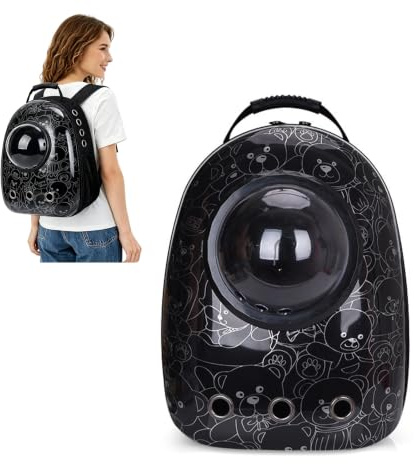 PETCUTE Sac à Dos pour Chats à Bulles,Respirant,Sac à Dos pour Animal Domestique avec Tapis Amovible et Poche Latérale,Faire de la Randonnée, Visiter des Cliniques Vétérinaires