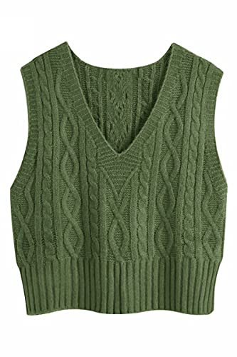 Pullunder Women's Sleeveless V-Neck Knitted Vest Pullover Elegant Knitted Pullover Knitted Pullover Casual Women's Autumn Winter Pullover Sweater Vest, Green, S