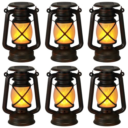 VIHOSE 6 Pcs Solar Lanterns Outdoor Waterproof Flickering Flame Hanging Lights Small Solar Lamps 5'' x 3.5'' for Garden Decor Yard Patio Porch Camping(Retro)