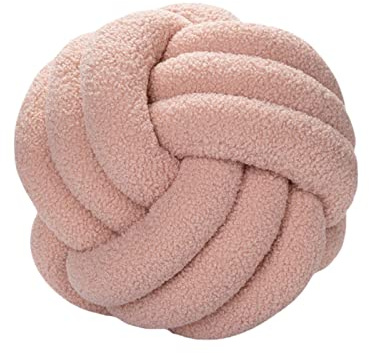 Julyue Cojín redondo con nudos, 28 cm, lana de cordero, decoración del hogar, hecha a mano, anudada, cojín para sofá, cama, coche, oficina (rosa)