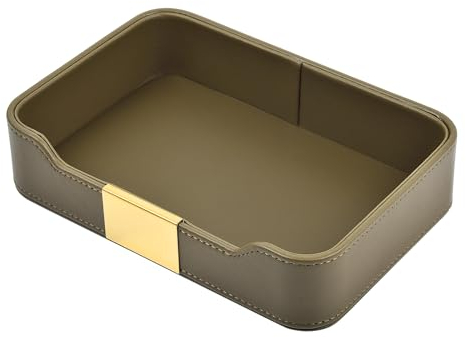 Lussuoso Vassoio in Pelle per Desktop - Organizer Decorativo per Scrivania, Portalettere, Gioielli, Orologi, Cosmetici, Chiavi, Telefono, Portafoglio - Verde Oliva
