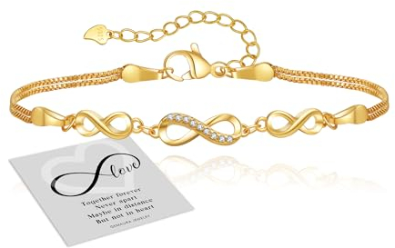 GEMAURA Silber 925 Damen Armband, Infinity Mit Zirkonia, Verstellbares Gold Herz Unendlichkeitszeichen Freundschaftsarmbänder Schmuck Geschenke Für Frauen