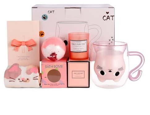 Qinhai Cat Mug Sets, Christmas Gifts for Women, Presents for Her, Birthday Gifts for Women, Mothers Day for Mum, Valentines for Her, Teacher Presents