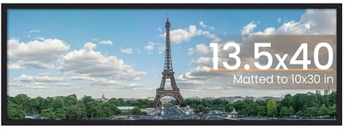 upsimples Cadre photo 34 x 101 cm, affichage photo de 25,4 x 76,2 cm avec passe-partout ou 33,5 x 101,6 cm sans, cadre panoramique à suspendre au mur, noir, 1 pièce