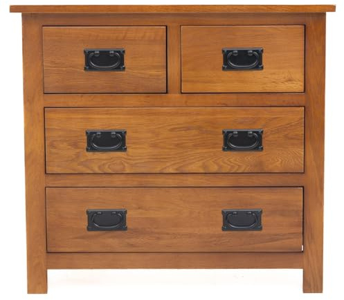 Aurotrice Oak Sideboard with 4 Drawers 2+2 Cupboard Small Wooden Sideboard Wide Storage Dresser Cabinets for Living Room & Bedroom