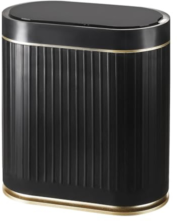 SYNCVIBE Bathroom Sensor Trash Can with Lid Automatic 2 Gallon Small Sensor Garbage Bin, 7.5 Liter Motion Sensor Smart Rubbish Bin Bathroom Decor, Slim Waterproof Plastic Garbage Can, Black Gold