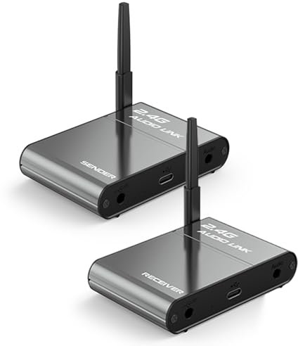 Docooler Transmisor de audio inalámbrico 2,4 G, 150 m, larga distancia, bajo retardo, sistema de audio Hi-Fi para cine en casa, altavoces, TV Live Broadcast
