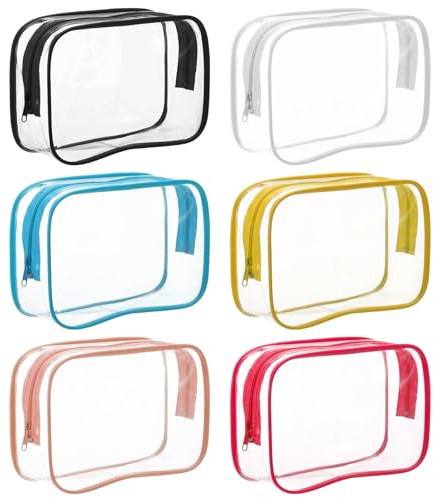 Heclia Lot de 6 trousses de toilette transparentes avec pochette à bijoux, trousse de maquillage, sac de voyage, étanche, conforme aux normes de la compagnie aérienne, bagage à main, sac à liquide