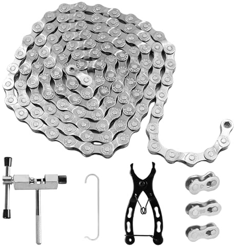 BEELUKY Chaine Velo 6/7/8/ Vitesses 1/2 x 3/32 Pouces 116 Maillons Acier Spécial Argent Pour Vélos de Route Sportbike Durable et Compatible Avec Différents Types de Bicyclette
