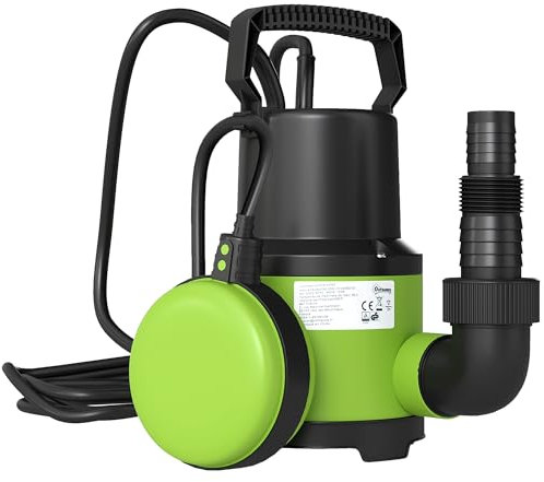 Outsunny Pompe d'évacuation eaux chargées/propres débit 9000L/H 400W, profondeur max. 7m, pour eaux sales avec particules jusqu'à 15 mm, pompe de relevage eaux chargées interrupteur à flotteur, vert