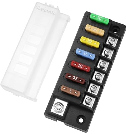 Chatovalo Boîte à Fusibles 6 Voies Compacte, Porte-Fusibles 12V/24V/48V DC 150A, UL94 V-0, pour Voiture, Camping-car, Bateau et Camion