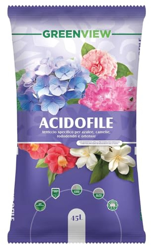 Green-View Terriccio Acidofile 45 L | Substrato Specifico pH Acido per Azalee, Ortensie, Camelie, Mirtilli e Rododendri | Drenante e Concimazione | Pronto all’Uso