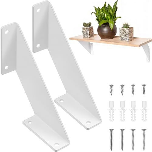 CTCEHL Escuadras para Estanterias,2 Piezas Escuadras Metalicas Negras,Soporte de Estante de Pared,Estanterias de Pared,para Dormitorio,Cocina,Oficina,Libreria (Blanco,15 cm)
