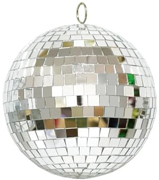 Palla da discoteca a specchio 8 cm, argento/oro/rosso, ornamento appendere, luce palcoscenico, palla di vetro rotante, riflettente e luminosa(Silver)