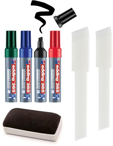 KLAMOTTEN STORE Juego de rotuladores para pizarra blanca, 4 colores, incluye esponja de pizarra y 2 recambios, rotuladores para pizarra blanca, rotafolios y pizarra magnética