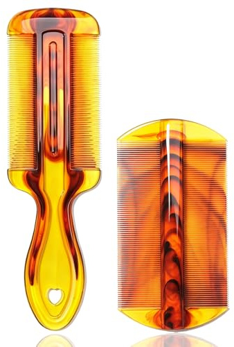 WhaleO 2 Pezzi Pettine Pidocchi e Lendini Pettine per Pidocchi Pettinino per Pidocchi Pettinino per Capelli Pettine Denti Stretti Elimina Pidocchi e Lendini, Resistente e Facile da Pulire, Color Ambra