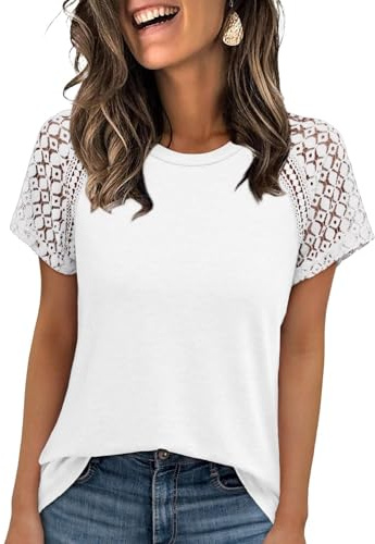 Chicrise T-Shirt Donna Eleganti Stretch Maglietta Estivo Scollo Tondo Fino Bello Top Moda Sexy Bianco Medio 38-40 M