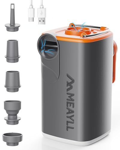 Meayll Pompe à air électrique avec Batterie, 3000 mAh, Mini Pompe à air avec 4,5 kPa, 280 l/Min, Pompe de gonflage et de dégonflage USB-C avec lumière LED, 5 Buses pour Matelas Gonflable, bouée, Sac