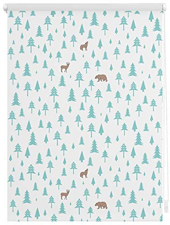 Lichtblick Klemmfix Verdunklungs-Rollo mit Motiv, ohne Bohren, Blickdicht, Seitenzugrollo, Made in Germany, Okko - Weiß Türkis 120 x 150 cm (B x L)