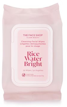 THE FACE SHOP Rice Water Bright Makeup Remover Wipes for Face, Moisturizing, Infused with Rice Extract, Disposable Cleansing Facial Wipes, 50 Count