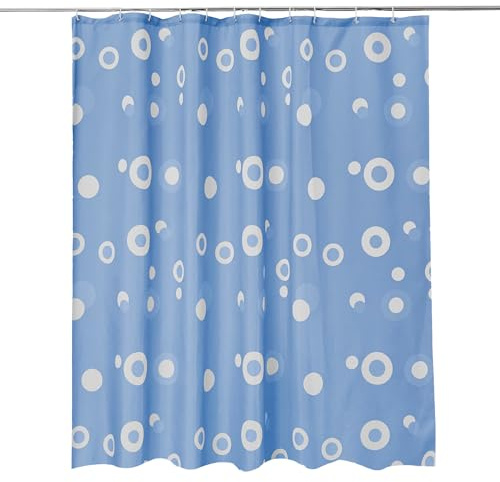 Trimming Shop Shower Curtain for Bathroom, Sky Blue Bubble Print, 180x200cm | Mould Proof and Mildew Resistant Washable Polyester Fabric Modern Bath Curtains with 12 Hooks