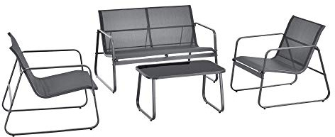 Loungegrupp Loungeset Balkongset 2-Sits Soffa 2 Stolar Bord Trädgårdsmöbler Utomhus Stål Glas Polyester Mörkgrå Svart