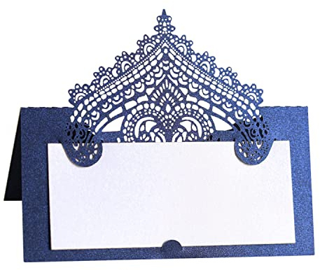 50 PCS Laser Cut Wedding Place Cards Tented Name Card Folded Cards Blank Cardstock for Wedding, Banquet tables,Table Setting, Buffet, Baby Shower, Bridal Shower Navy Blue