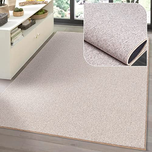 the carpet Natal Moderner einfarbiger Teppich Wohnzimmer, für die Küche geeignet, Tufting, robuster Kurzflor mit Filz-Rücken, weich & pflegeleicht, Beige, 160 x 230 cm