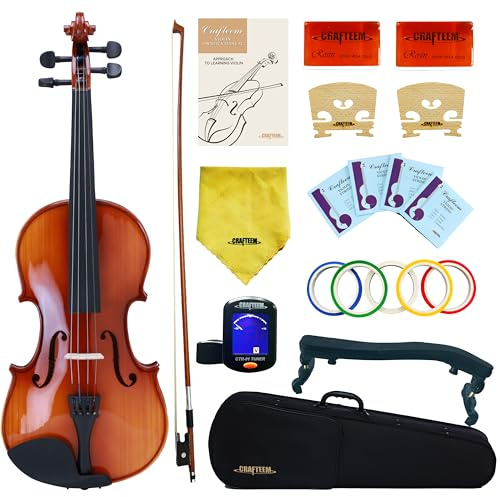 Crafteem Spruce and Maple Solid Wood Violin Outfit for Beginner Kids & Adults -Craft Your Perfect Sound and Begin Your Musical Journey with Confidence. (Glossy Antique, 1/2)