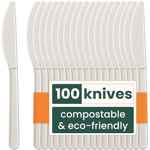 HAAGO - Juego de 100 Cuchillos - Reutilizables, Aptos para Lavavajillas, Cubiertos para Fiestas, Bodas, Eventos, para Comida Fría y Caliente - Blanco 18cm / 7