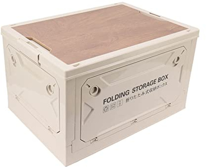 Vikbar Förvaringscampinglåda med Trälock, 50L Förvaringskärl, Hopfällbar Garderobsarrangör och Förvaringsbehållare, Bagageutrymme för Picknick Utomhus, Camping, Bil, Celadon Green (Grå Vit)