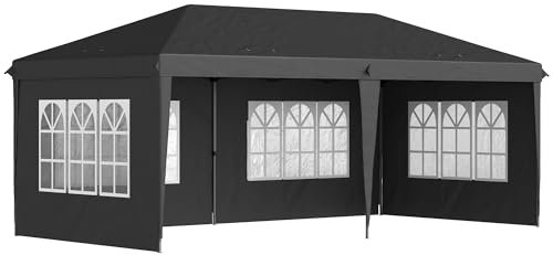 Outsunny 3 x 6m Garden Pop Up Gazebo, Height Adjustable Marquee Party Tent with Sidewalls, Storage Bag, Black