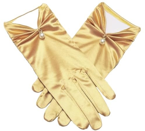 URFEDA 1 par de guantes cortos de satén, guantes de novia para boda, fiesta de ópera, fiesta, mujer, accesorios para vestido de boda, vestido de fiesta, guantes de dedo, dorado, Talla única