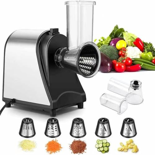Cortador de verduras de 1000 W, rallador eléctrico de verduras, rallador de queso con 5 cuchillos, rebanadora, rallador de patatas para patatas, rábanos, pepinos, cebollas
