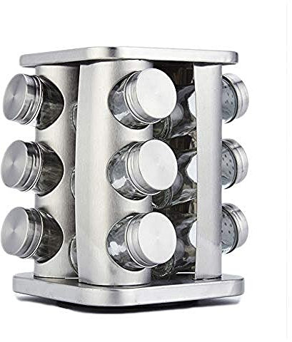 Portaspezie Set portaspezie Girevole, Carosello per spezie Bicchieri in qualità Portaspezie Contenitore per spezie in acciaio inossidabile, Per casa, ristorante, Cucina dell'hotel Regalo 12 pezzi-Ar