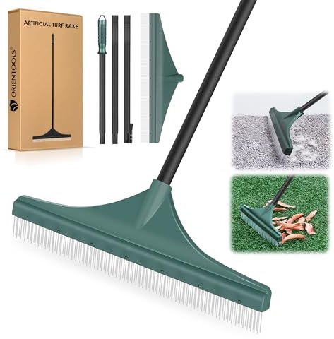 ORIENTOOLS Rastrillo para césped Artificial, rastrillo de césped Artificial con Mango de Acero (Mango Ajustable de 3 Secciones)