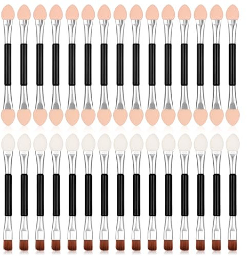 30 Stück Lidschatten Pinsel, Einweg Lidschatten Applikator Doppelseitige Weicher Schwamm Lidschattens Pinselset Professional Augen Makeup Kosmetische Werkzeug für Frauen und Mädchen
