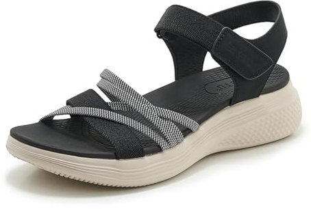 Meik Mangni Damen Trekking Sandalen Sommer Wandersandalen Bequeme Plateau Sandaletten Rutschfeste Sportsandalen flache flache Schwarz Gr.35 EU