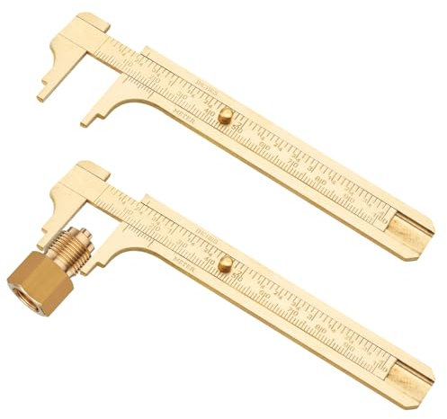 UOCAI 2 unidades de calibrador pequeño, calibre analógico, práctico calibrador, mini calibrador de latón, doble escala, regla de bolsillo, para joyas, carpintería, regla de medición en pulgadas, regla