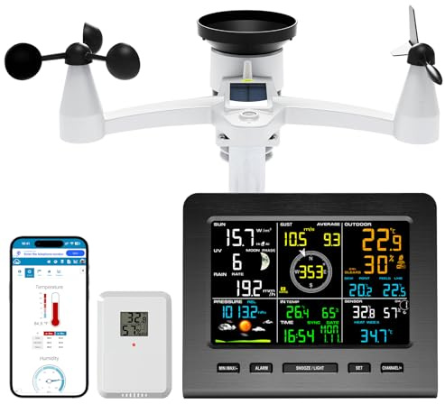 Urageuxy Weather Station Wireless Indoor Outdoor WiFi Weather Stations with Rain Gauge and Wind Speed/Direction,Temperature, Humidity, Weather Forecast, UV/Light, Moon Phase and Alarm