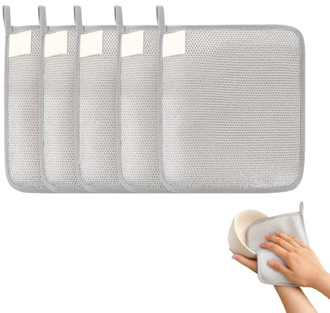 Multipurpose Wire Dishwashing Rags, Non-Scratch Reusable Wire Cleaning Cloths for Wet & Dry, Double-Sided Scourer for Kitchen Dishes, Sinks, Pots & Pans – 5 Pack (Durable & Eco-Friendly)