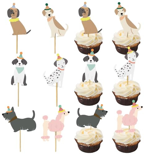 Dcsfadq 36 Stück Hund Cupcake Topper Deko Set, Geburtstag Tortendeko Hund DIY Deko für Muffin Deko, Hund Themen Party Dekoration, Kinder Party
