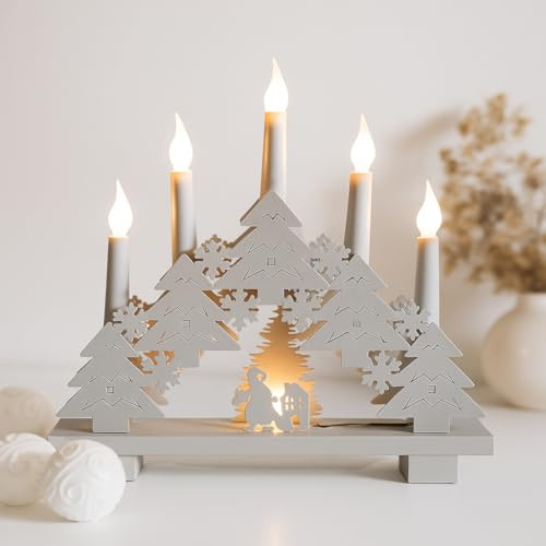 Just for Christmas Candle Bridge with Lights – Wooden Christmas Candles Arch with 6 LED Lights Battery Powered | Energy-Efficient & Warm Ambiance Lighting for Windowsills, Shelves, Tables & Home Decor